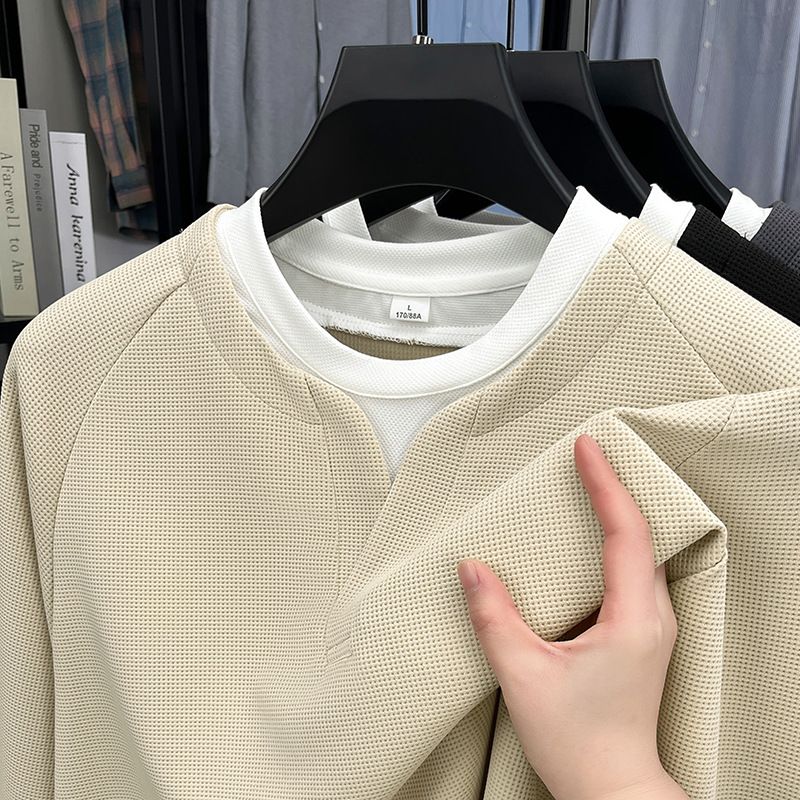 Clip two hoodies together long sleeved men's spring new round neck trendy brand loose and lazy style hoodie  Sweatshirts