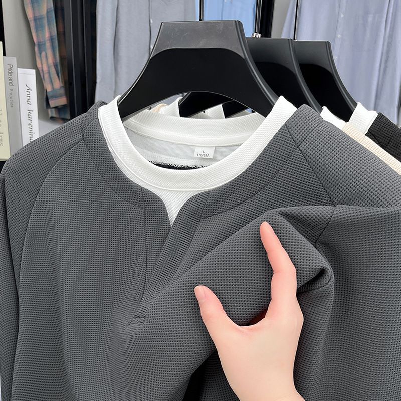 Clip two hoodies together long sleeved men's spring new round neck trendy brand loose and lazy style hoodie  Sweatshirts