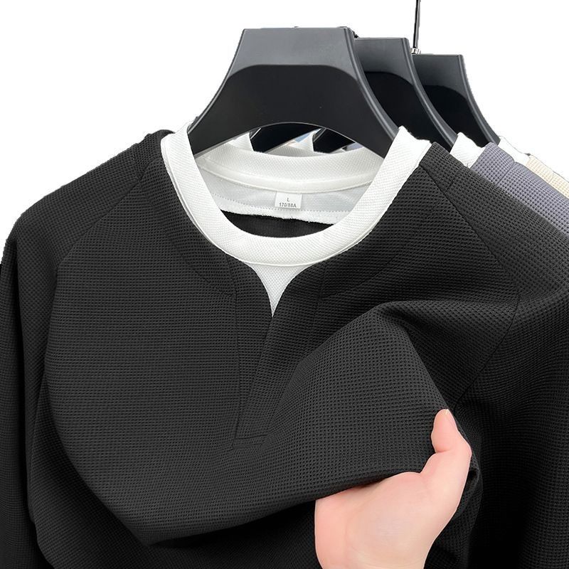 Clip two hoodies together long sleeved men's spring new round neck trendy brand loose and lazy style hoodie  Sweatshirts