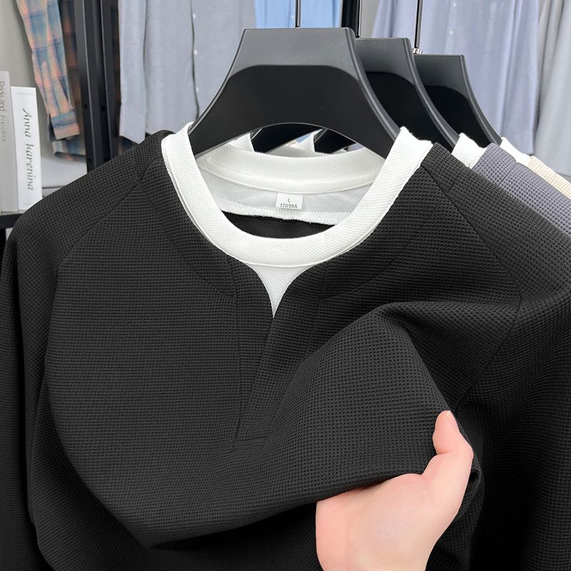 Clip two hoodies together long sleeved men's spring new round neck trendy brand loose and lazy style hoodie  Sweatshirts