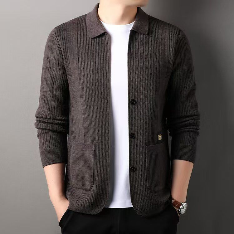 Cardigan sweater men's spring autumn business casual versatile knitted sweater trendy brand fashionable lapel jacket