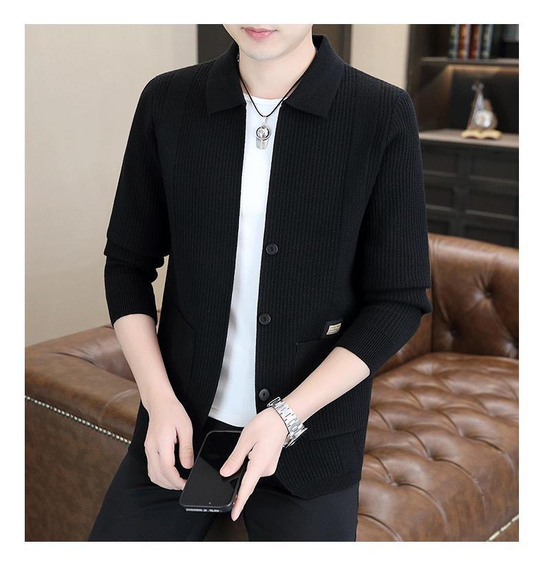 Cardigan sweater men's spring autumn business casual versatile knitted sweater trendy brand fashionable lapel jacket