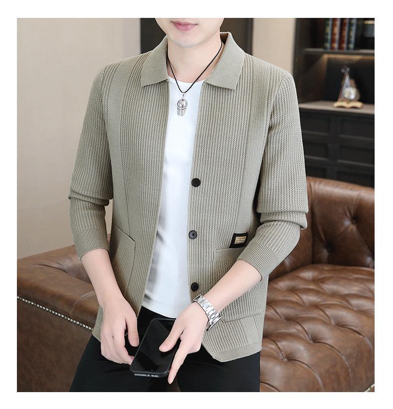 Cardigan sweater men's spring autumn business casual versatile knitted sweater trendy brand fashionable lapel jacket