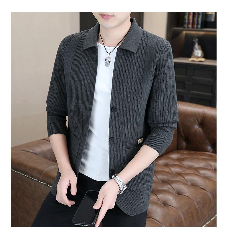 Cardigan sweater men's spring autumn business casual versatile knitted sweater trendy brand fashionable lapel jacket