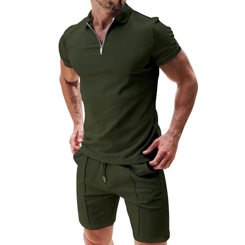 Summer 2 Piece Short Sets Men Casual Set Fashion Ribbed Shorts and T Shirt Custom Logo Loungewear Men Tracksuit Set for Men  Two-Piece Outfits