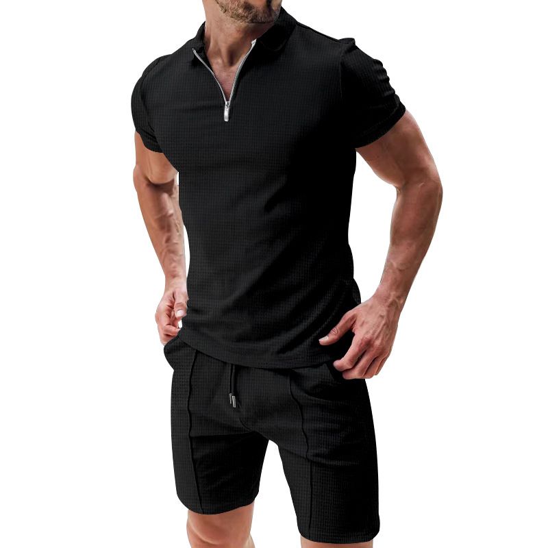 Summer 2 Piece Short Sets Men Casual Set Fashion Ribbed Shorts and T Shirt Custom Logo Loungewear Men Tracksuit Set for Men  Two-Piece Outfits