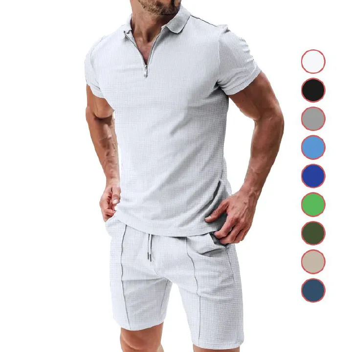 Summer 2 Piece Short Sets Men Casual Set Fashion Ribbed Shorts and T Shirt Custom Logo Loungewear Men Tracksuit Set for Men  Two-Piece Outfits