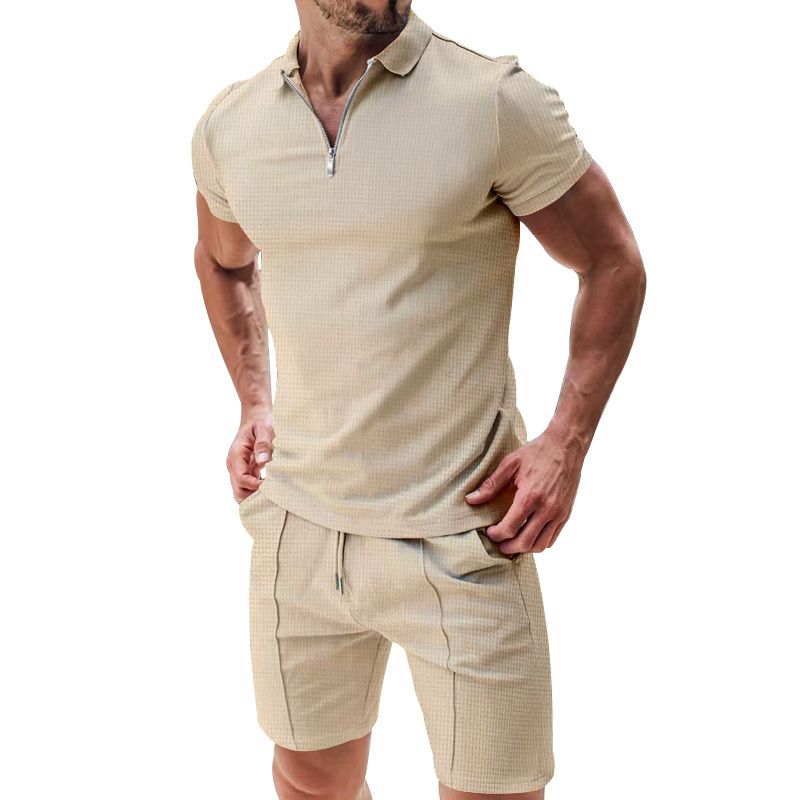 Summer 2 Piece Short Sets Men Casual Set Fashion Ribbed Shorts and T Shirt Custom Logo Loungewear Men Tracksuit Set for Men  Two-Piece Outfits
