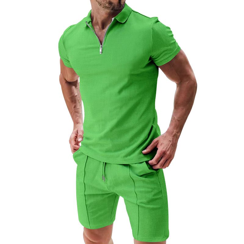 Summer 2 Piece Short Sets Men Casual Set Fashion Ribbed Shorts and T Shirt Custom Logo Loungewear Men Tracksuit Set for Men  Two-Piece Outfits