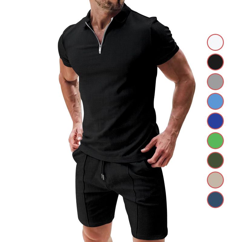 Summer 2 Piece Short Sets Men Casual Set Fashion Ribbed Shorts and T Shirt Custom Logo Loungewear Men Tracksuit Set for Men  Two-Piece Outfits