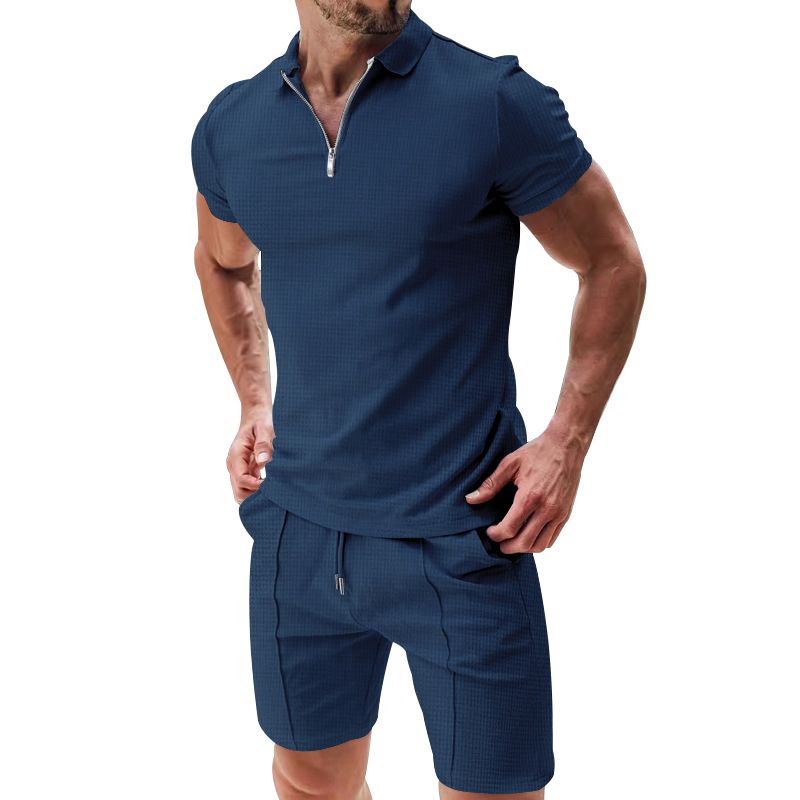 Summer 2 Piece Short Sets Men Casual Set Fashion Ribbed Shorts and T Shirt Custom Logo Loungewear Men Tracksuit Set for Men  Two-Piece Outfits