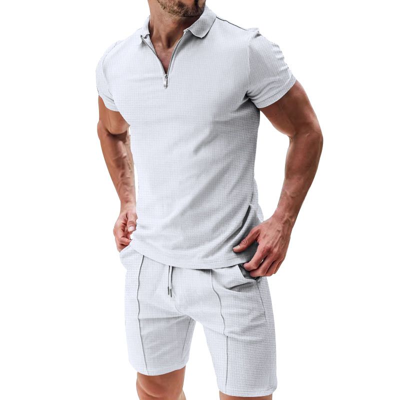 Summer 2 Piece Short Sets Men Casual Set Fashion Ribbed Shorts and T Shirt Custom Logo Loungewear Men Tracksuit Set for Men  Two-Piece Outfits
