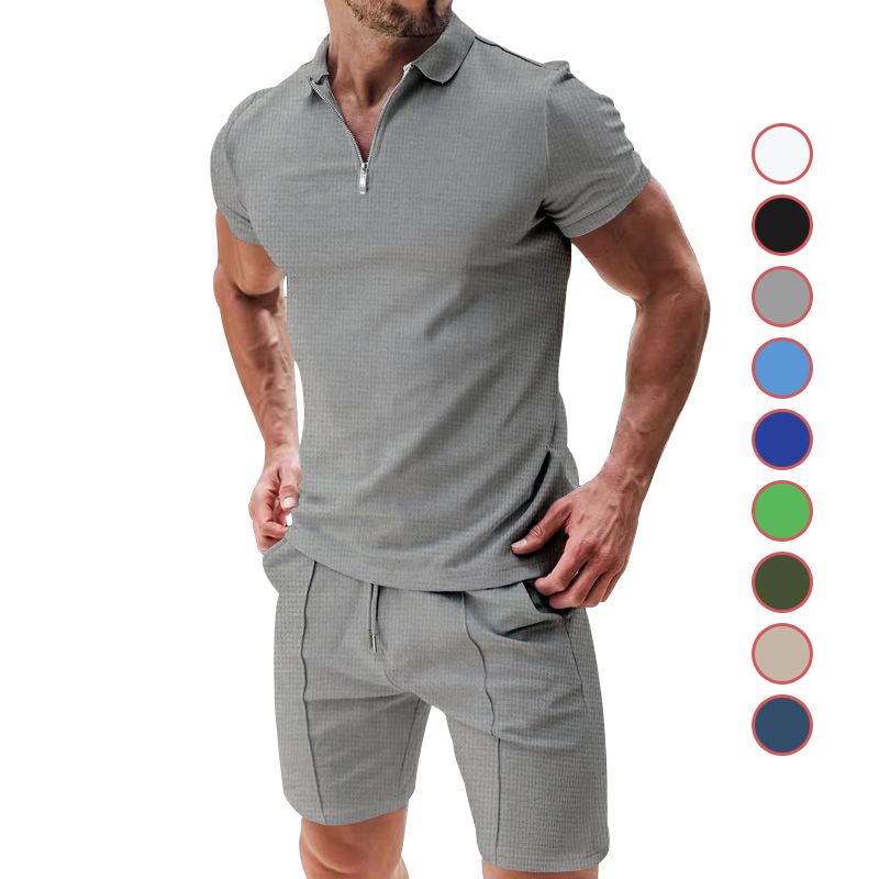 Summer 2 Piece Short Sets Men Casual Set Fashion Ribbed Shorts and T Shirt Custom Logo Loungewear Men Tracksuit Set for Men  Two-Piece Outfits