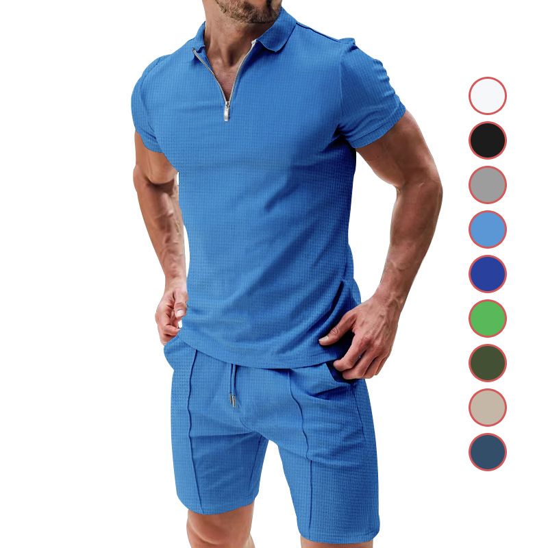 Summer 2 Piece Short Sets Men Casual Set Fashion Ribbed Shorts and T Shirt Custom Logo Loungewear Men Tracksuit Set for Men  Two-Piece Outfits