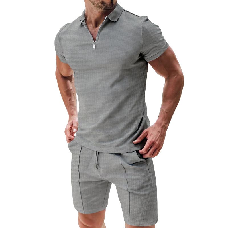 Summer 2 Piece Short Sets Men Casual Set Fashion Ribbed Shorts and T Shirt Custom Logo Loungewear Men Tracksuit Set for Men  Two-Piece Outfits