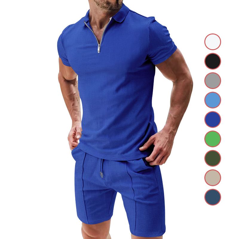 Summer 2 Piece Short Sets Men Casual Set Fashion Ribbed Shorts and T Shirt Custom Logo Loungewear Men Tracksuit Set for Men  Two-Piece Outfits