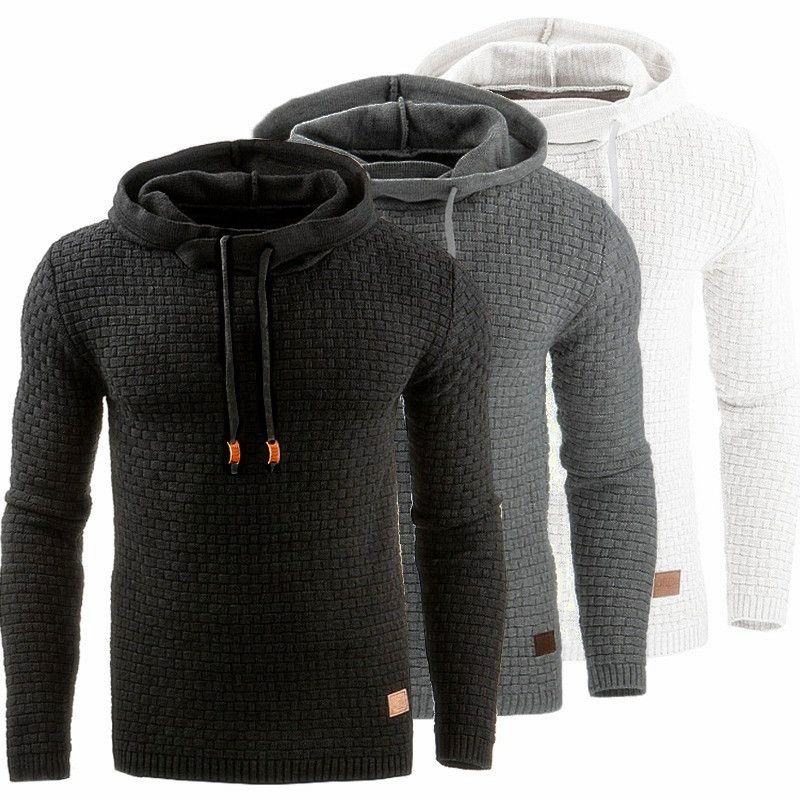 Autumn and Winter New Men's Jacquard Sweater Long Sleeve Hoodie Warm Color Hooded Sweatshirt Coat