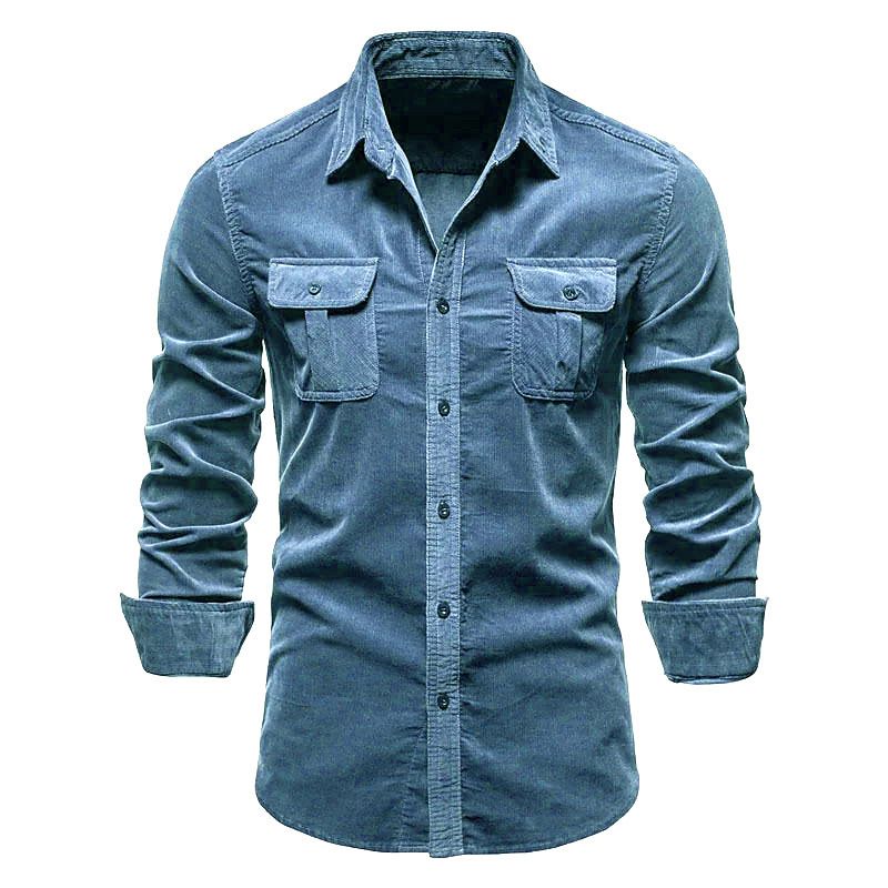 Men Spring Corduroy Shirts Cotton Long Sleeve Double Pockets Slim Fit Tops Work Clothing Button Coat Casual Shirt