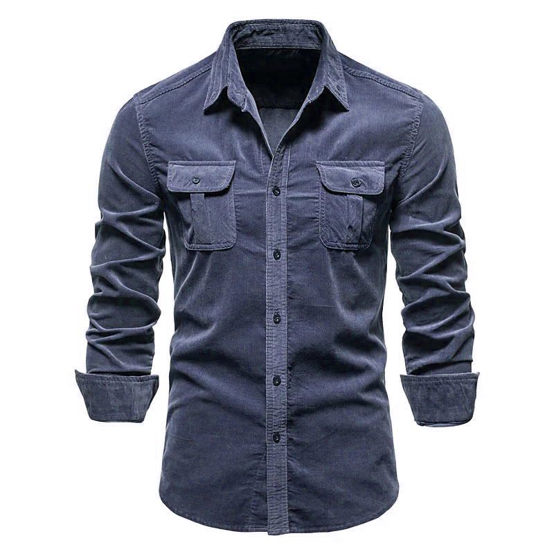 Men Spring Corduroy Shirts Cotton Long Sleeve Double Pockets Slim Fit Tops Work Clothing Button Coat Casual Shirt