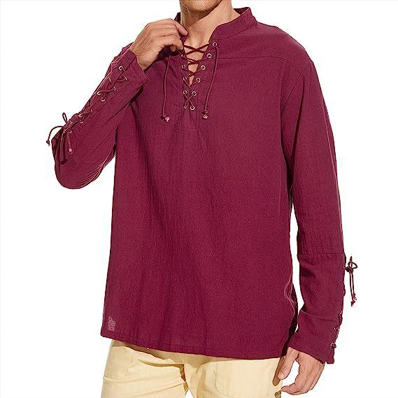 Men'S Stand Collar Long Sleeve Shirt Cotton Linen Custom Personalized Embroidered T Shirts Casual Beach Regular Shirts for Men Shirts