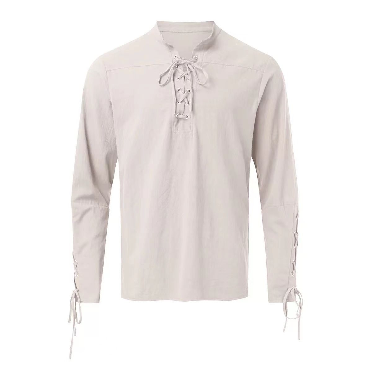 Men'S Stand Collar Long Sleeve Shirt Cotton Linen Custom Personalized Embroidered T Shirts Casual Beach Regular Shirts for Men Shirts