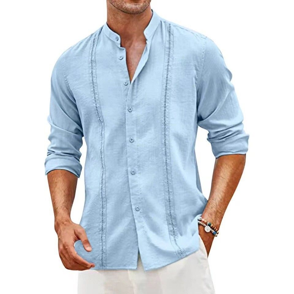 Men's Casual Cotton and Linen Shirt Summer New Style OEM Service for Clothing Supply   Men's Clothing  Tops shirts