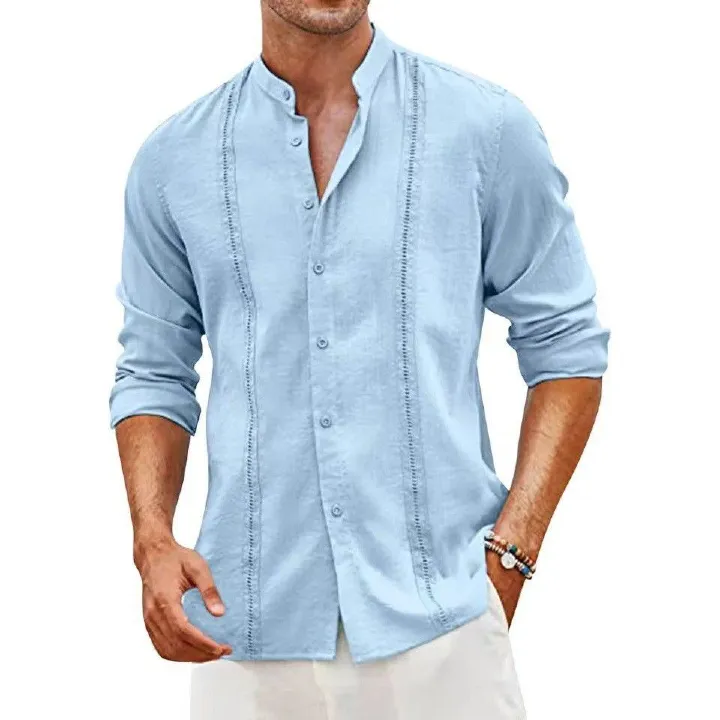 Men's Casual Cotton and Linen Shirt Summer New Style OEM Service for Clothing Supply   Men's Clothing  Tops shirts