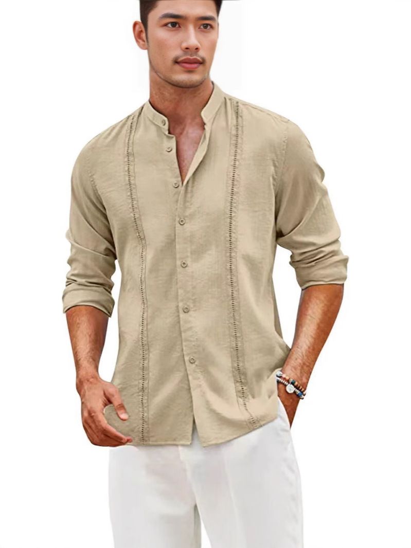 Men's Casual Cotton and Linen Shirt Summer New Style OEM Service for Clothing Supply   Men's Clothing  Tops shirts