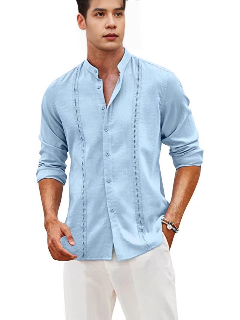 Men's Casual Cotton and Linen Shirt Summer New Style OEM Service for Clothing Supply   Men's Clothing  Tops shirts