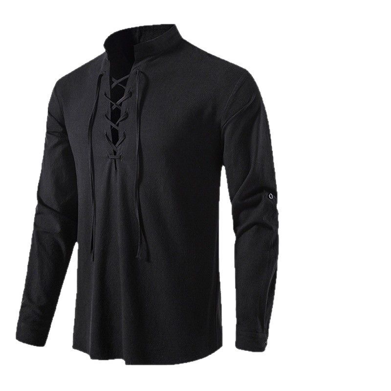 Custom  Print Loose Basketball t Shirt Cotton Linen Long Sleeve Blank Designer V Neck Casual Beach Henry Men T Shirt