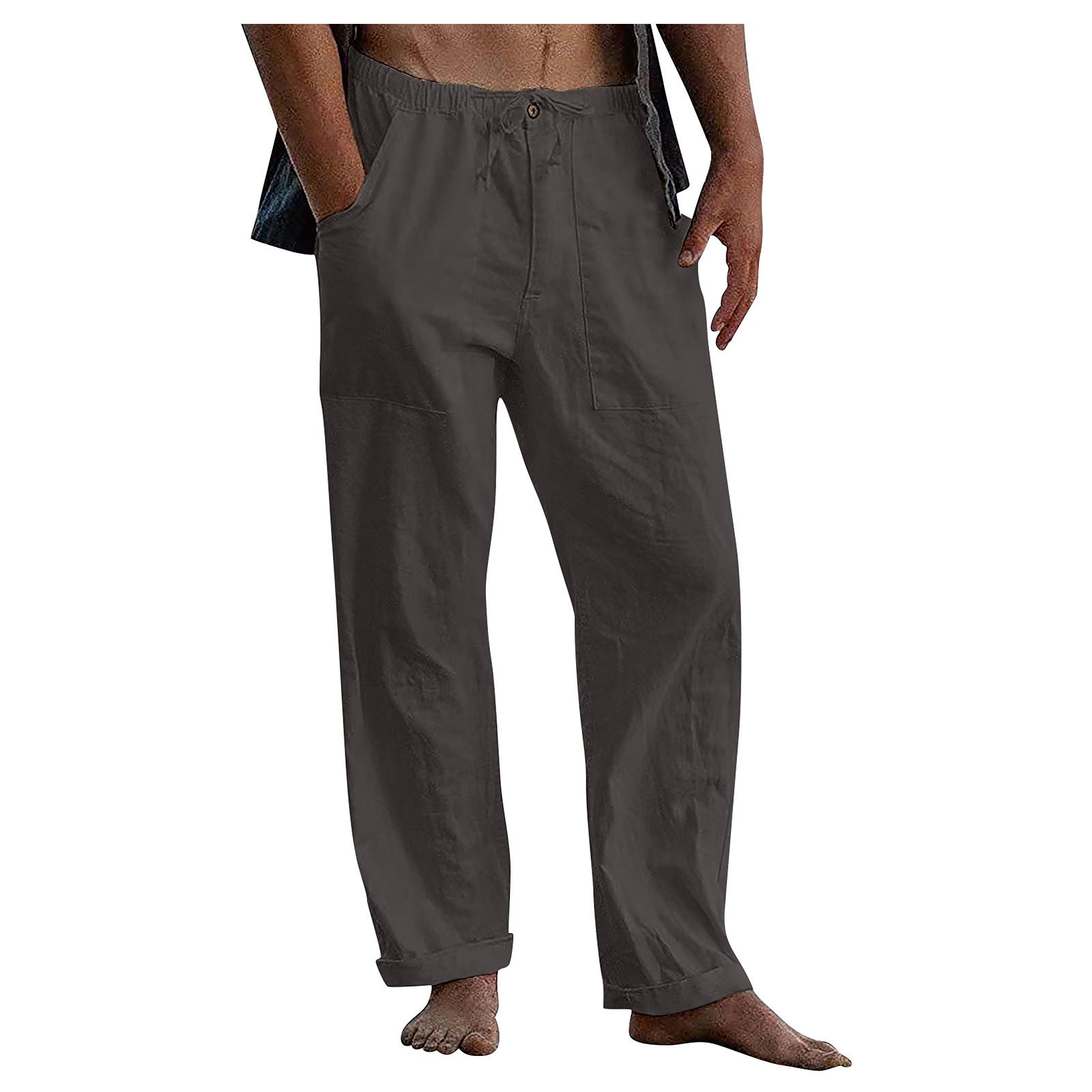 Trends Men's White Linen Sweatpants Plus Size Casual 100% Linen Pants with Wide Leg and Mid Waist Lightweight Pants Casual