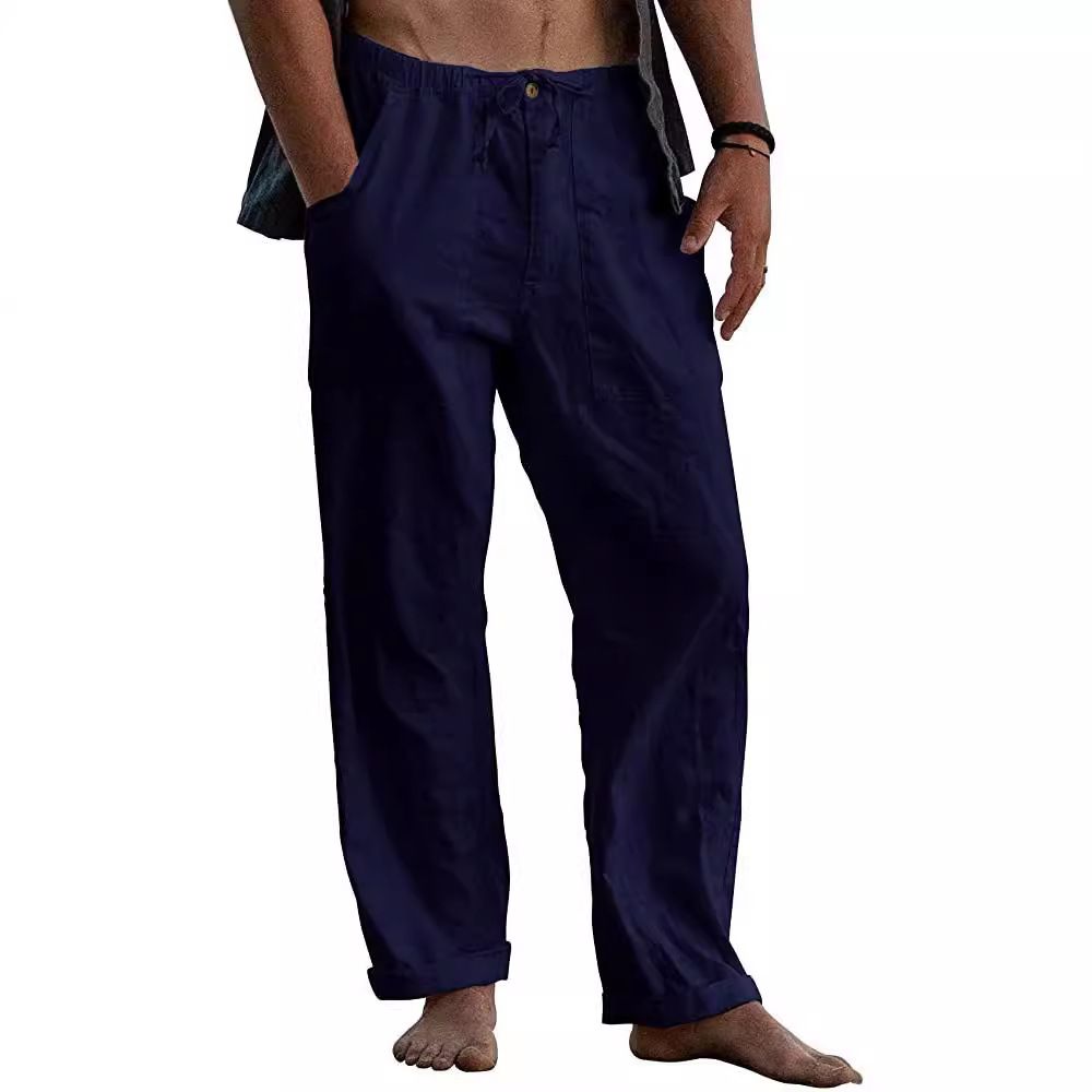 Trends Men's White Linen Sweatpants Plus Size Casual 100% Linen Pants with Wide Leg and Mid Waist Lightweight Pants Casual