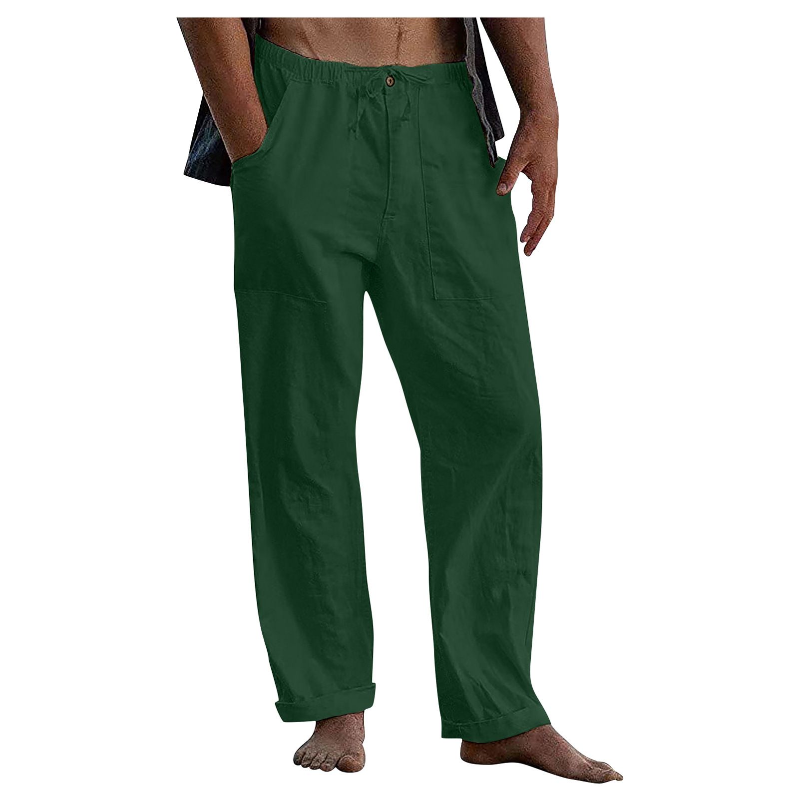 Trends Men's White Linen Sweatpants Plus Size Casual 100% Linen Pants with Wide Leg and Mid Waist Lightweight Pants Casual