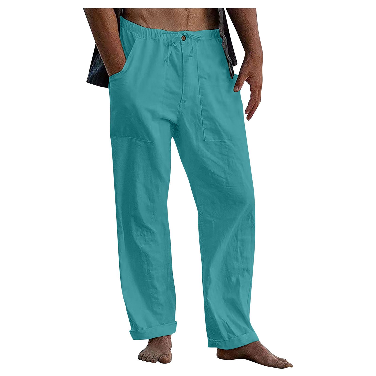 Trends Men's White Linen Sweatpants Plus Size Casual 100% Linen Pants with Wide Leg and Mid Waist Lightweight Pants Casual