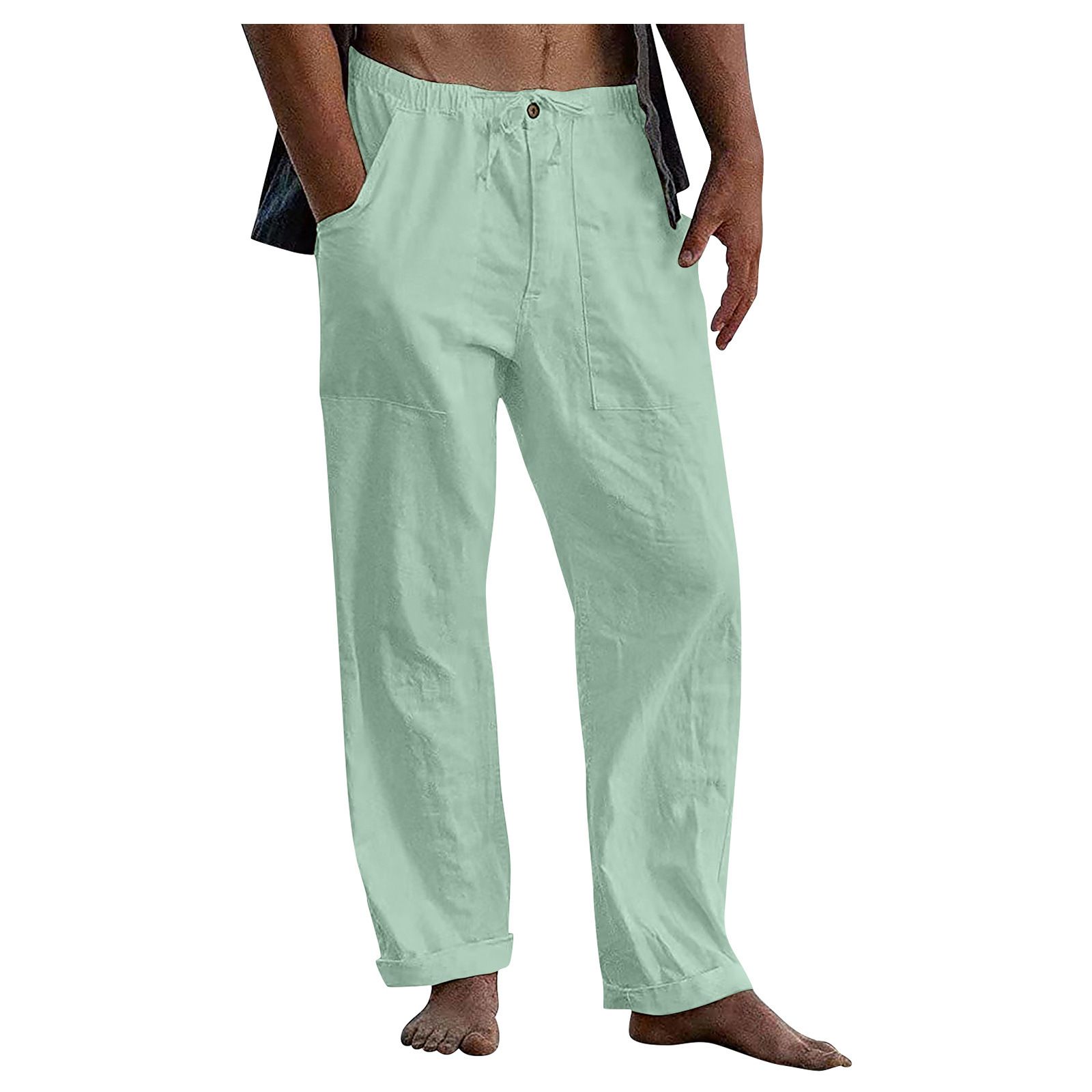 Trends Men's White Linen Sweatpants Plus Size Casual 100% Linen Pants with Wide Leg and Mid Waist Lightweight Pants Casual