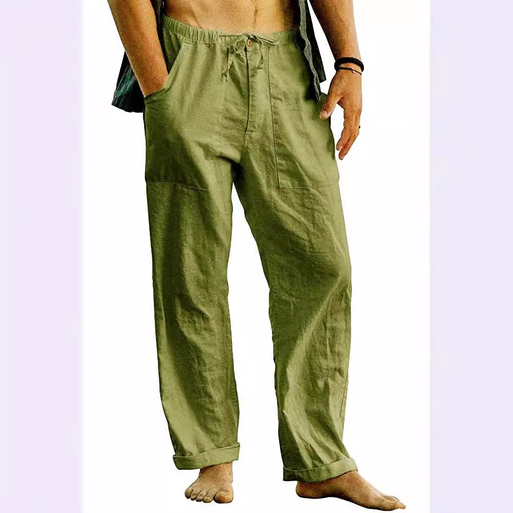 Trends Men's White Linen Sweatpants Plus Size Casual 100% Linen Pants with Wide Leg and Mid Waist Lightweight Pants Casual