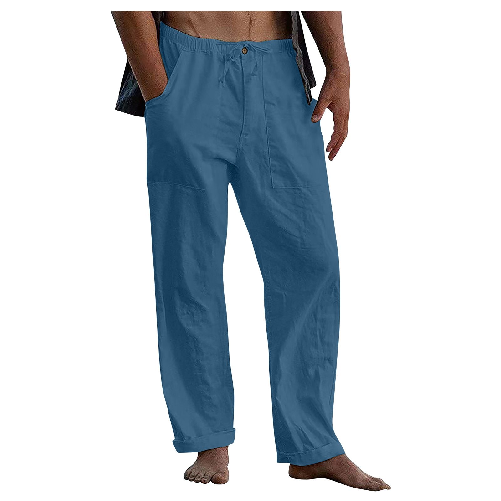 Trends Men's White Linen Sweatpants Plus Size Casual 100% Linen Pants with Wide Leg and Mid Waist Lightweight Pants Casual