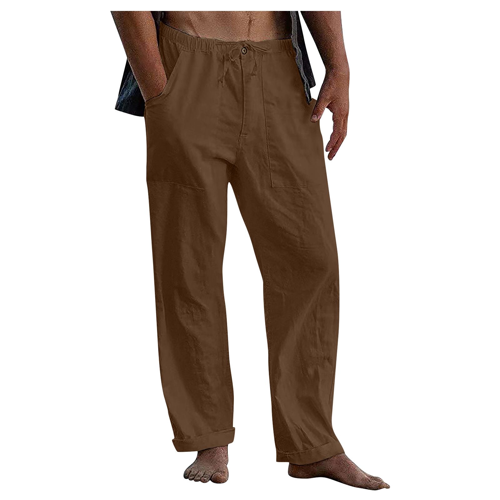 Trends Men's White Linen Sweatpants Plus Size Casual 100% Linen Pants with Wide Leg and Mid Waist Lightweight Pants Casual