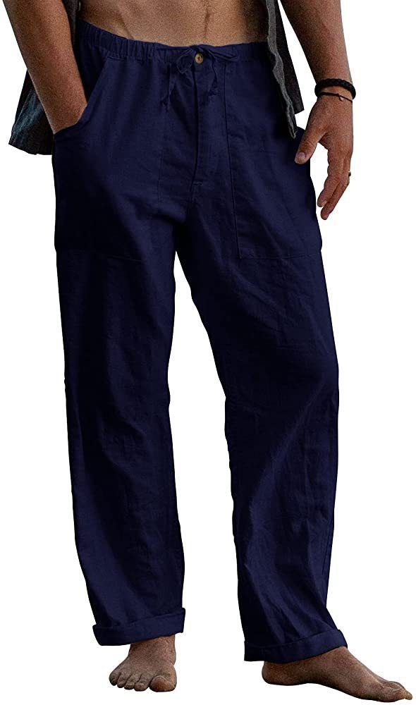 Trends Men's White Linen Sweatpants Plus Size Casual 100% Linen Pants with Wide Leg and Mid Waist Lightweight Pants Casual