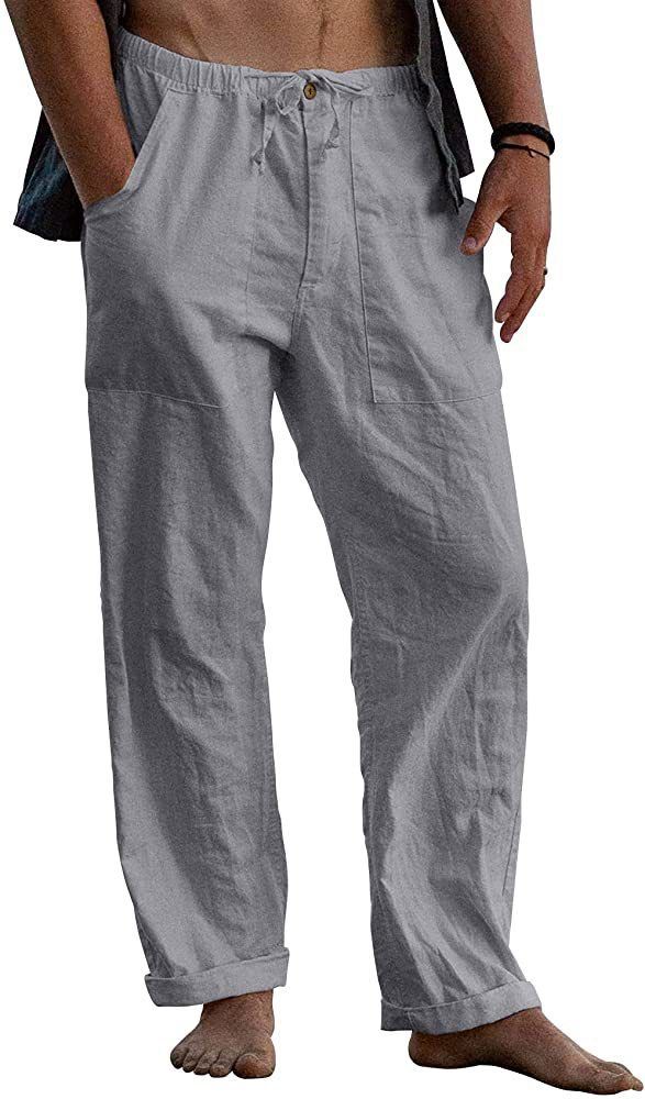 Trends Men's White Linen Sweatpants Plus Size Casual 100% Linen Pants with Wide Leg and Mid Waist Lightweight Pants Casual