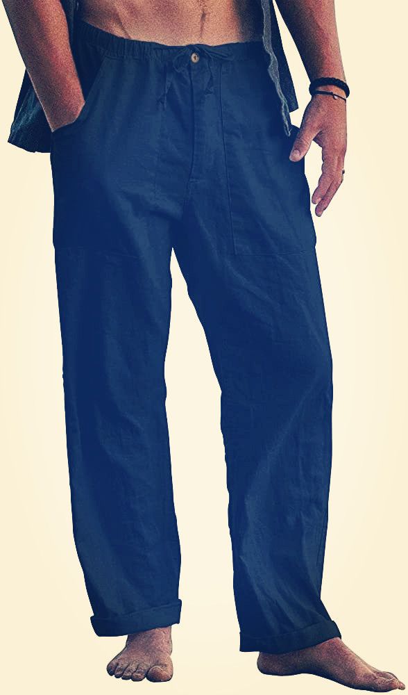 Trends Men's White Linen Sweatpants Plus Size Casual 100% Linen Pants with Wide Leg and Mid Waist Lightweight Pants Casual