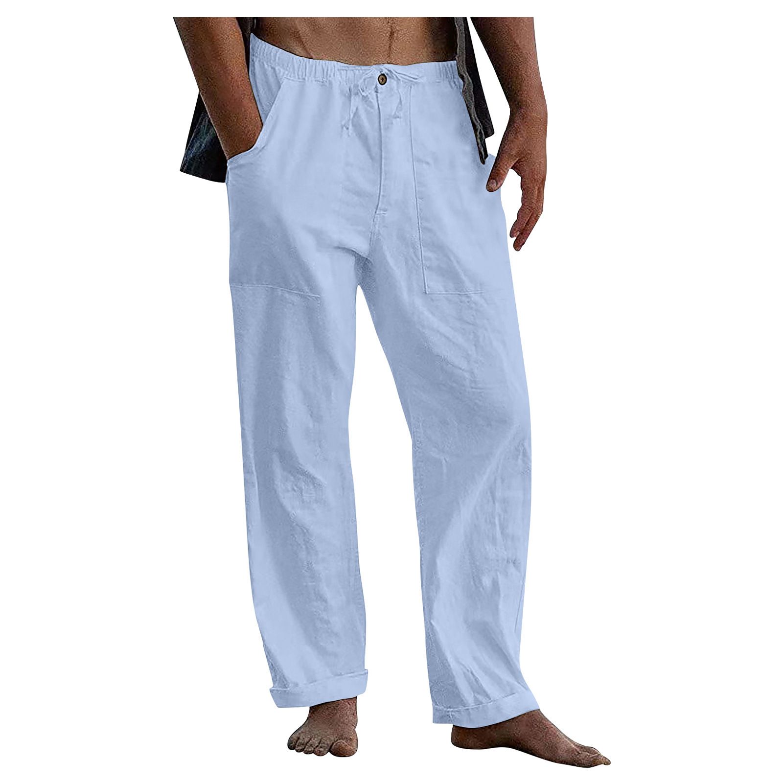 Trends Men's White Linen Sweatpants Plus Size Casual 100% Linen Pants with Wide Leg and Mid Waist Lightweight Pants Casual