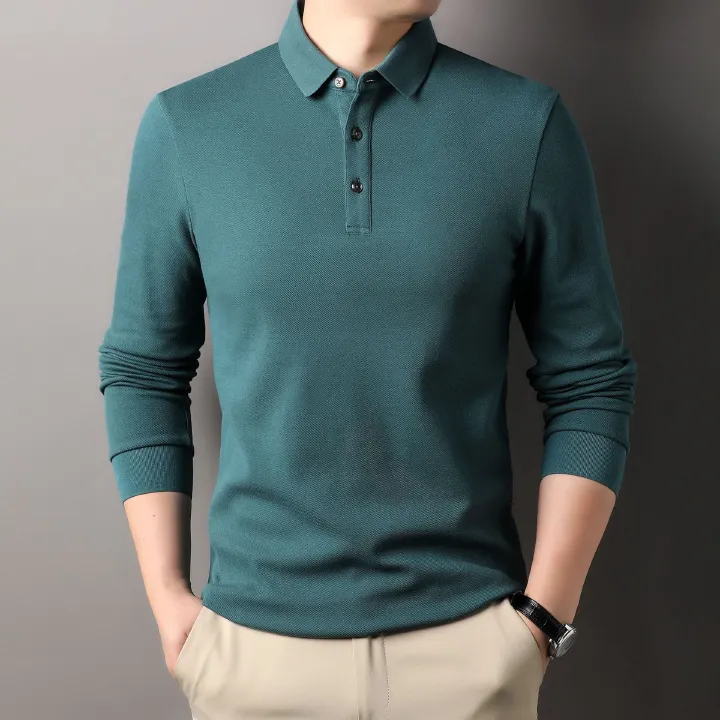 Spring and Autumn Long Sleeve Polo Shirt Men Middle-aged Waffle Casual Large Size Lapel T-shirt Shirt