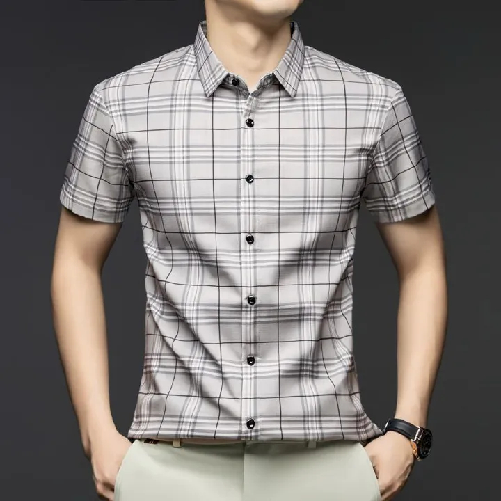 Overruns Brand Check Shirts for Men Cotton Comfortable Top Casual Wear Accept Custom logo Worldwide Popular Men' s Shirts