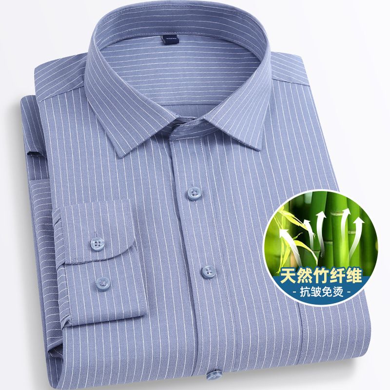Winter Casual Shirts Striped Long Sleeve Men Office Shirts High Quality Custom Embroidery Dress Shirt