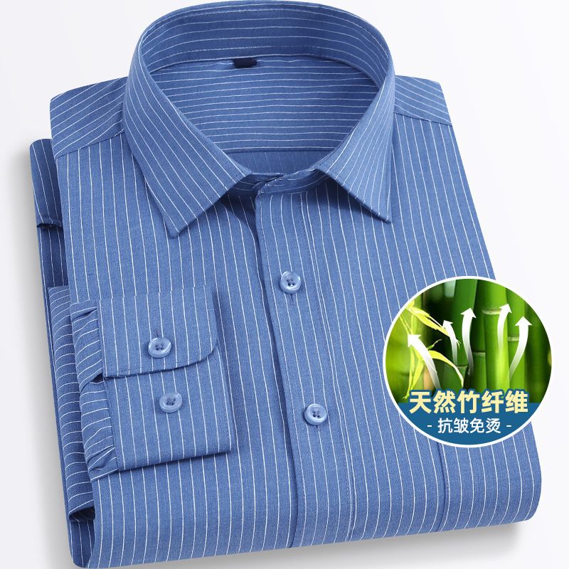 Winter Casual Shirts Striped Long Sleeve Men Office Shirts High Quality Custom Embroidery Dress Shirt