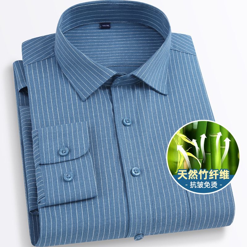 Winter Casual Shirts Striped Long Sleeve Men Office Shirts High Quality Custom Embroidery Dress Shirt