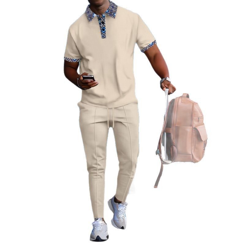 Hot Selling Customized Men's Casual Suit Autumn Round Neck Long Sleeved T-shirt Trousers Two-piece Solid Color Men's  Two-Piece Outfits