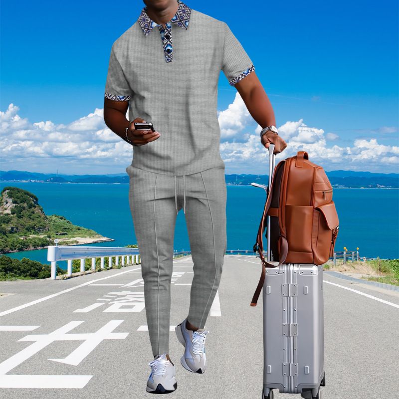 Hot Selling Customized Men's Casual Suit Autumn Round Neck Long Sleeved T-shirt Trousers Two-piece Solid Color Men's  Two-Piece Outfits