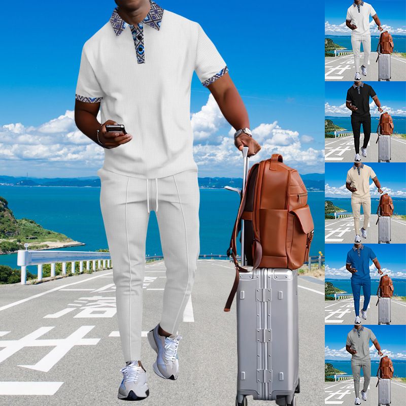 Hot Selling Customized Men's Casual Suit Autumn Round Neck Long Sleeved T-shirt Trousers Two-piece Solid Color Men's  Two-Piece Outfits